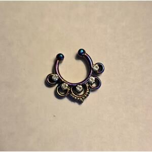 Rainbow and Rhinestone Faux Nose Septum Ring
